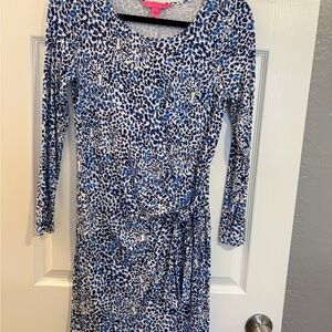 Lilly Pulitzer Cobalt,Black and White Patterned Long Sleeve Dress
